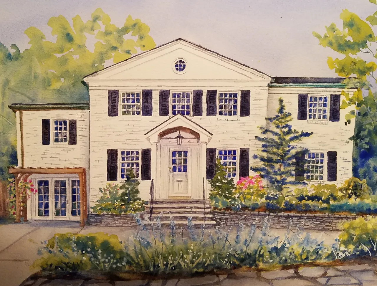 watercolor home partrait from photo